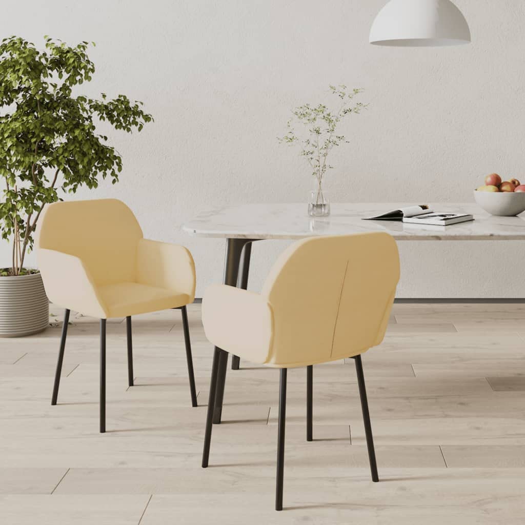 vidaXL Velvet Dining Chairs 2 pcs, Cream-Colored | Modern Design | Ergonomic Backrest and Armrest | Sturdy Metal and Plywood Frame