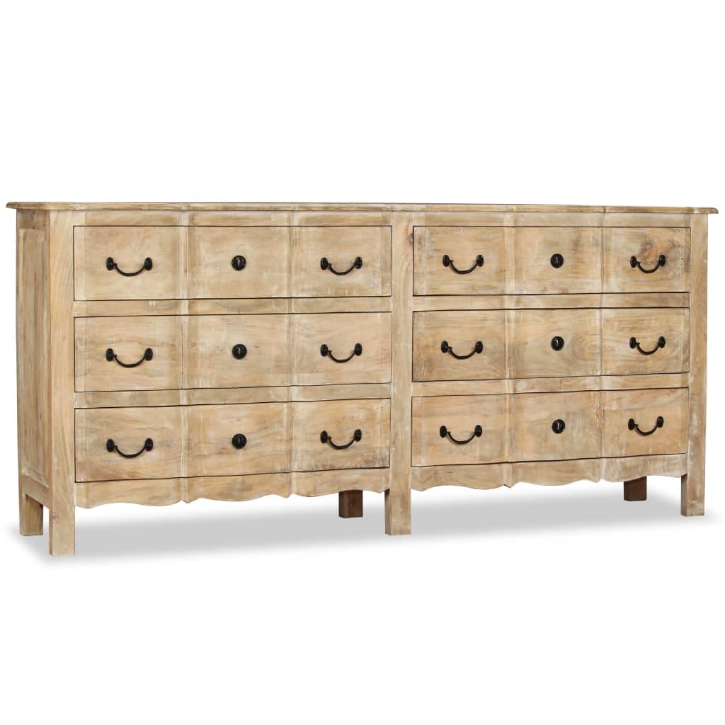 vidaXL Rustic Wooden Sideboard with 6 Drawers - Solid Mango Wood Construction in French Country Style