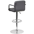 Flash Furniture Contemporary Gray Quilted Vinyl Adjustable Height Barstool with Arms and Chrome Base