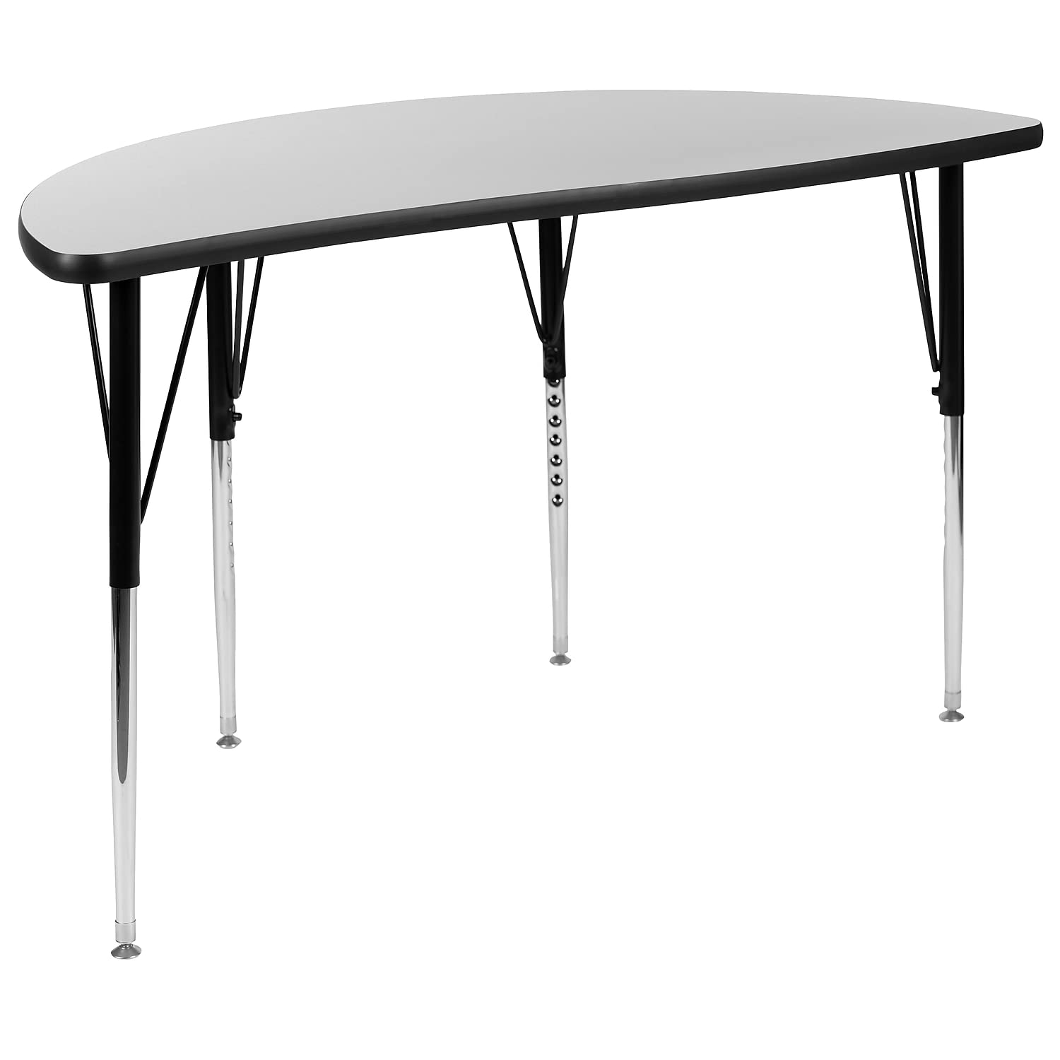 Flash Furniture 47.5 Half Circle Wave Collaborative Grey Thermal Laminate Activity Table - Standard Height Adjustable Legs