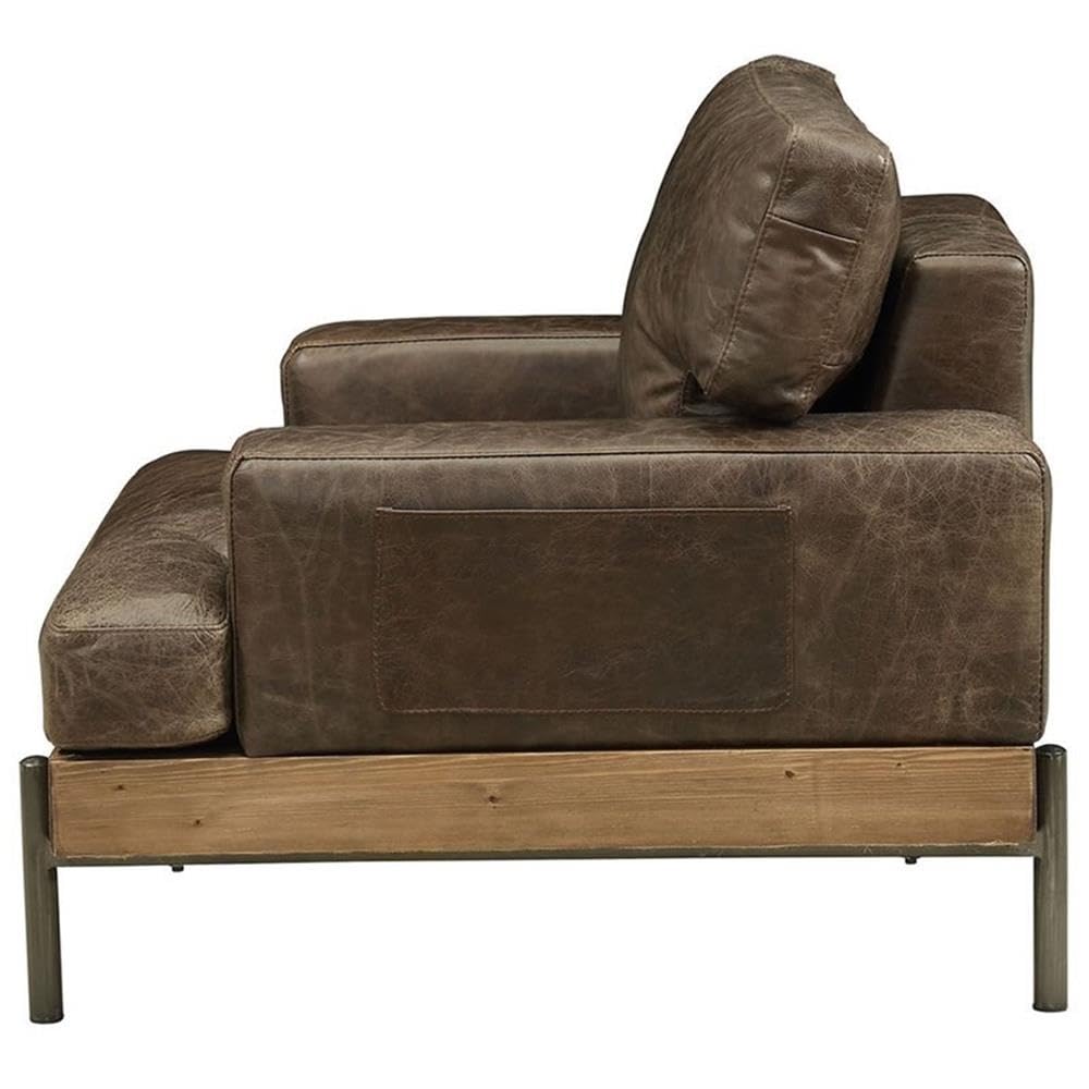 Acme Silchester Leather Accent Chair in Oak and Distress Chocolate