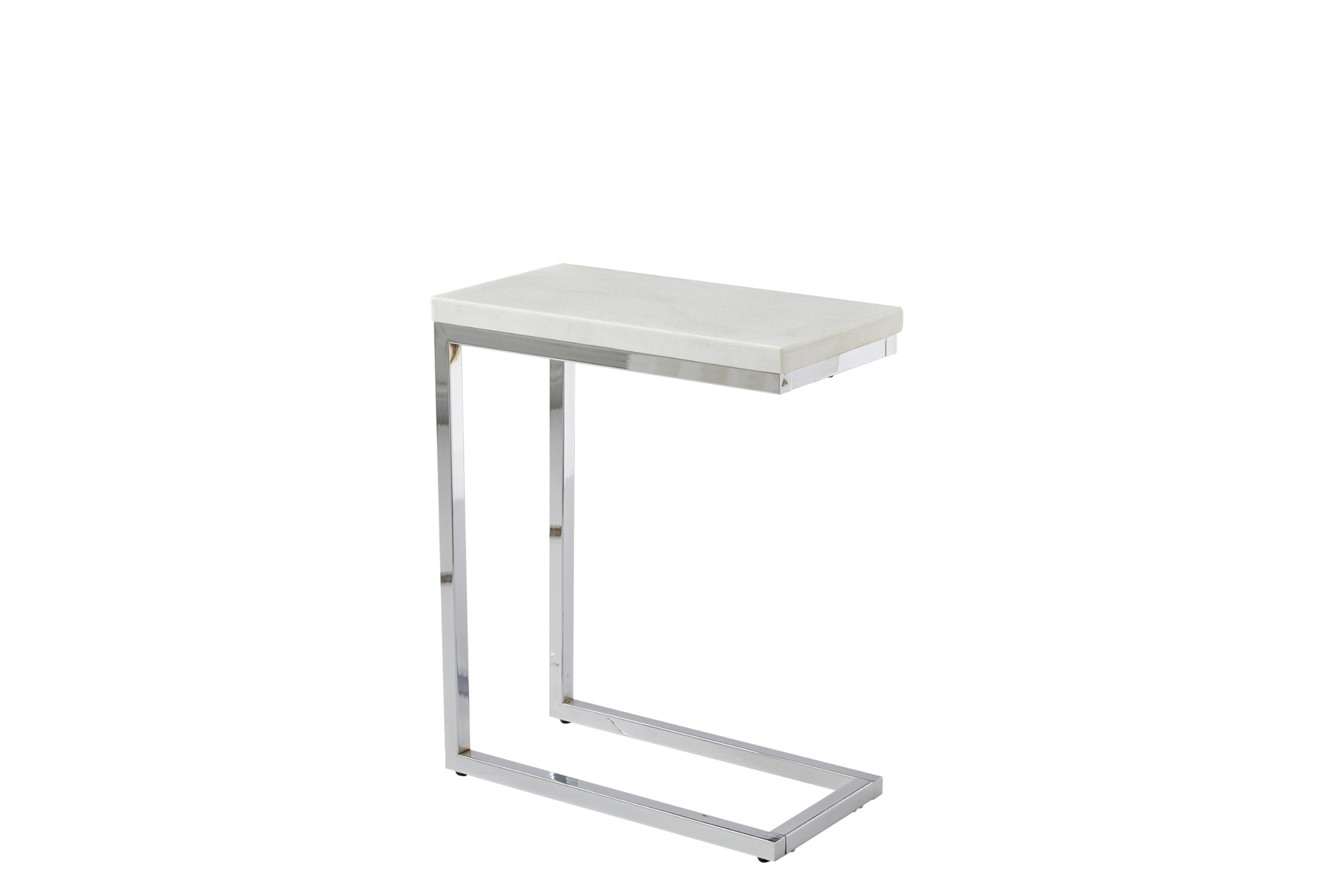 Steve Silver Co Echo Chairside Modern Marble End Sparkling Contemporary Style Table, Living Room, Office, Small Side Table For Couch, Bedside, Metal Base, 20' L X 10' W X 24' H, White, Chrome