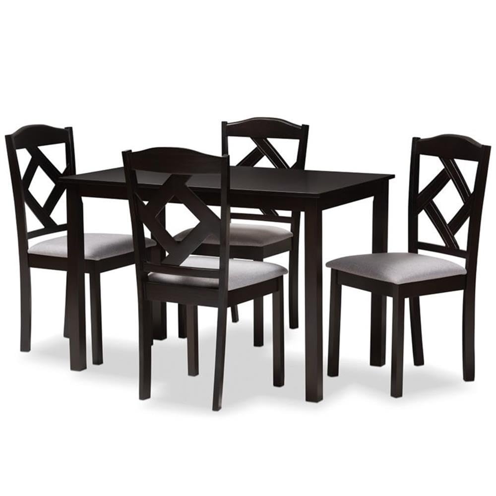 Baxton Studio Ruth Modern and Contemporary Espresso Brown Finished and Grey Fabric Upholstered 5-Piece Dining Set