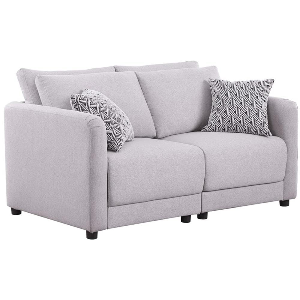 Lilola Home Penelope Light Gray Linen Fabric Loveseat with Pillows