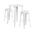 Flash Furniture Stone Commercial Grade 23.75" Square White Metal Indoor-Outdoor Bar Table Set with 2 Square Seat Backless Stools