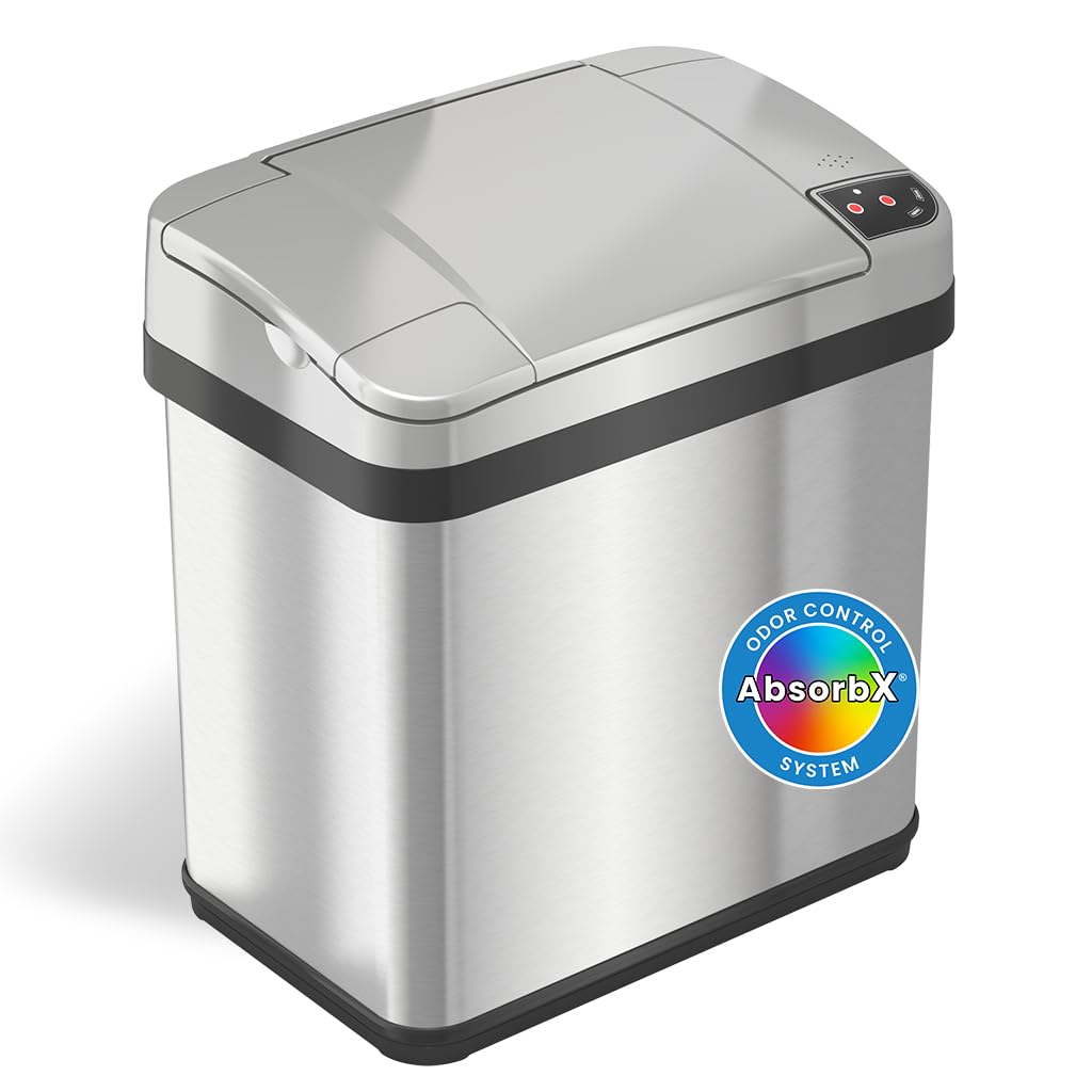 iTouchless Glide 8 Gallon Pet-Proof Sensor Trash Can with Odor Control Filter Stainless Steel Garbage Bin Stops Dogs and Cats Ge
