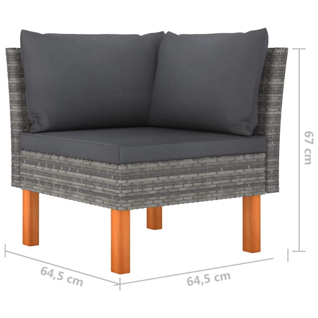 vidaXL 8 Piece Patio Lounge Set with Cushions - Durable, Outdoor, Weather-Resistant with PE Rattan and Solid Eucalyptus Wood Legs - Gray Patio Sofa Set for Garden, Farmhouse Style