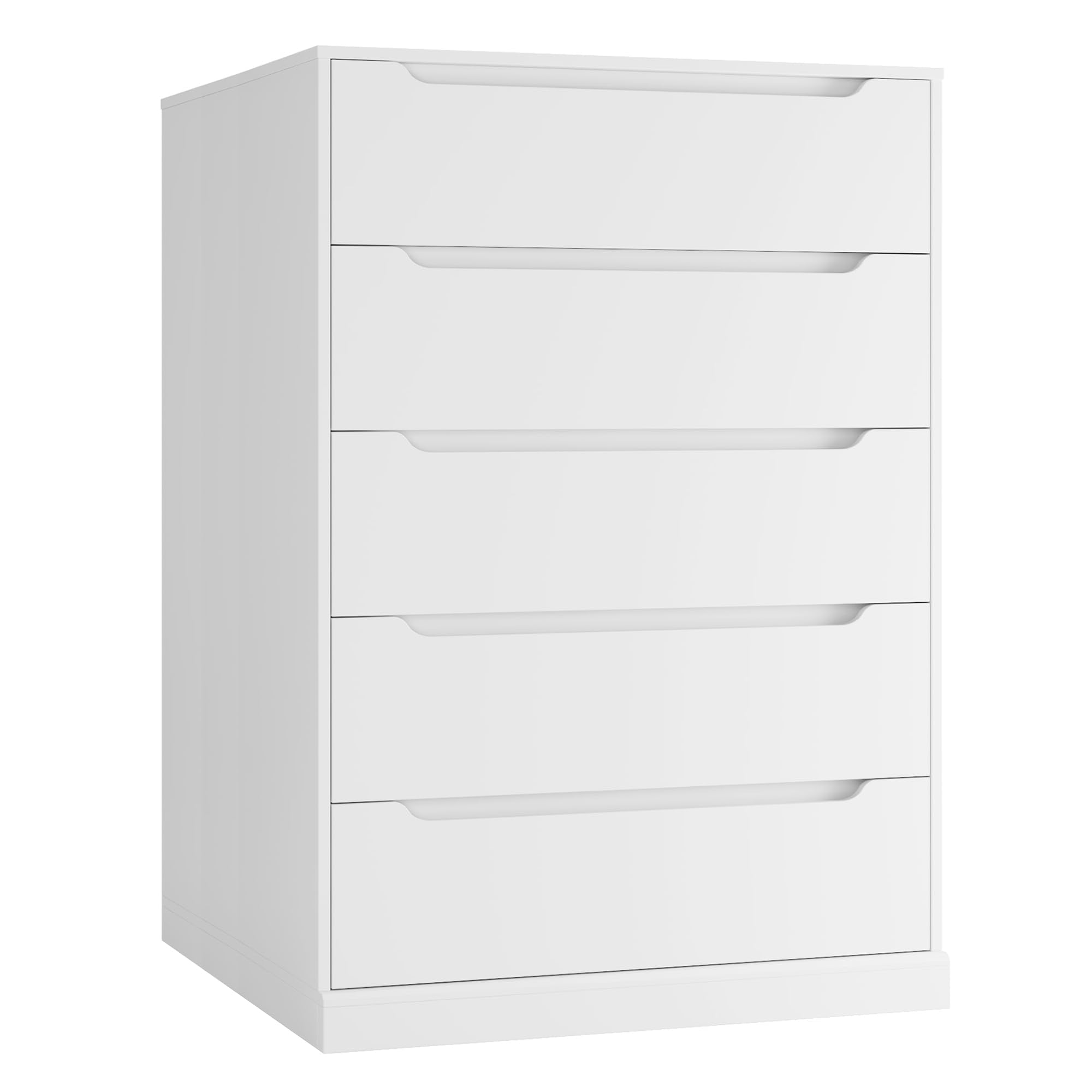 Hostack Modern 5 Drawer Dresser For Bedroom, Tall Chest Of Drawers With Storage, Large Wood Cloth Storage Organizer With Cut-Out Handle, Accent Storage Cabinet For Living Room, Hallway, Classic White