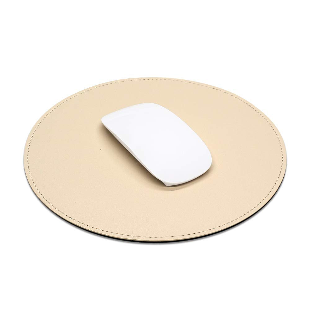 Proelife Cute Round Mouse Pad Mat Waterproof Pu Leather 8.66-Inch Mousepad With Anti-Skid Base Stitched Edge For Home Office Gam