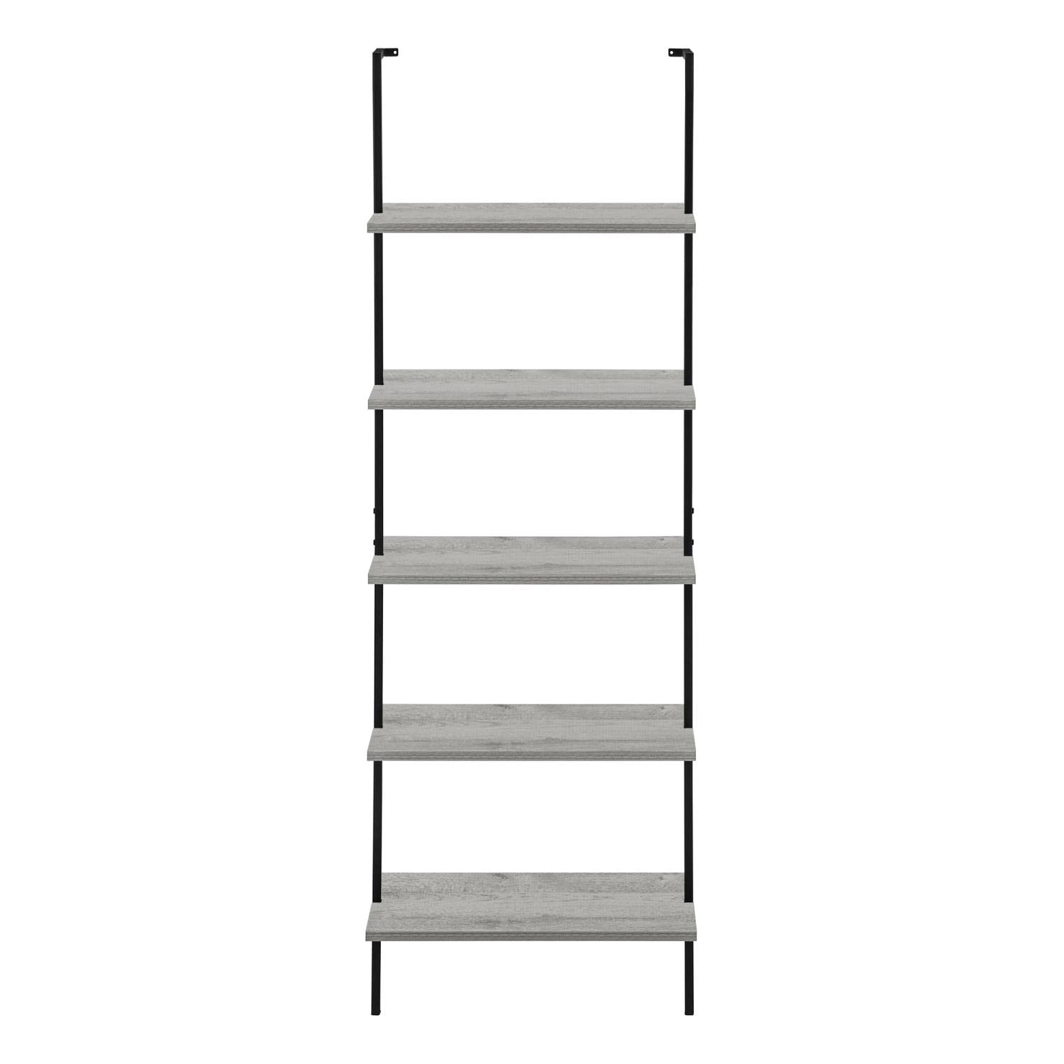 Monarch Specialties I 3681 Bookshelf, Bookcase, Etagere, Ladder, 5 Tier, 72&quot; H, Office, Bedroom, Metal, Laminate, Grey, Black, Contemporary, Modern