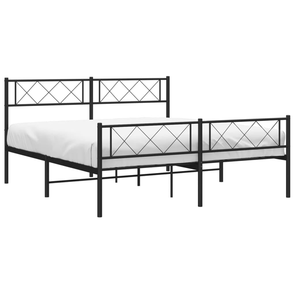 vidaXL 12'' Metal Full Bed Frames with Headboard and Footboard, Platform Bed Frame with Strong Metal Slats Support, Under Bed Storage, Noise Free, Black, Without Mattress