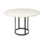 HomeRoots 48' Round White Marble Top with Black Metal Base Dining Table