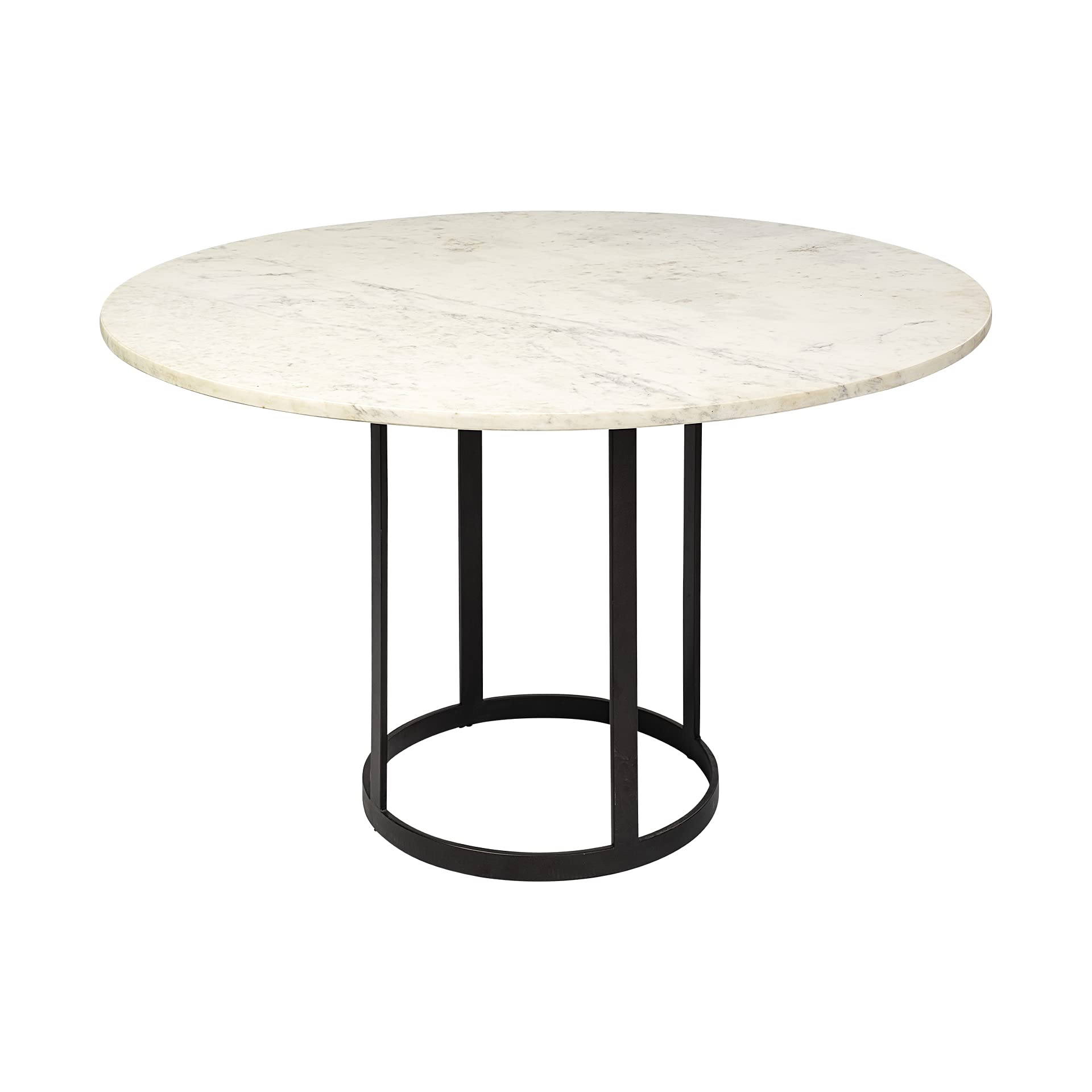 HomeRoots 48' Round White Marble Top with Black Metal Base Dining Table