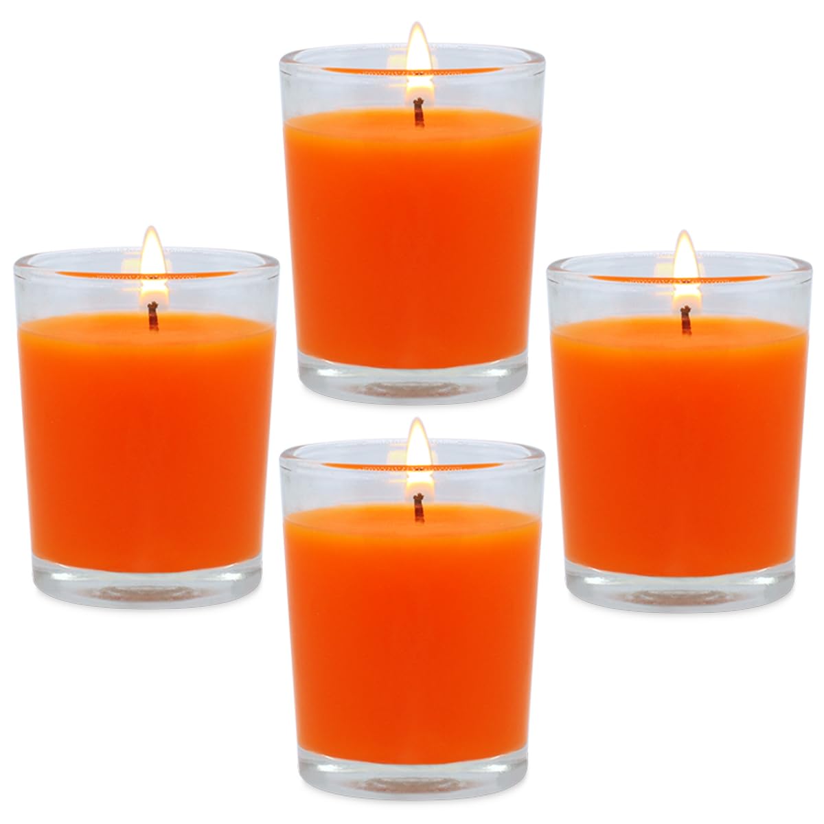 4 Packs Unscented Orange Votive Candles in Glass, 2 Inch Natural Soy Wax Scentless Fall Harvest Autumn Candles for Halloween Tha