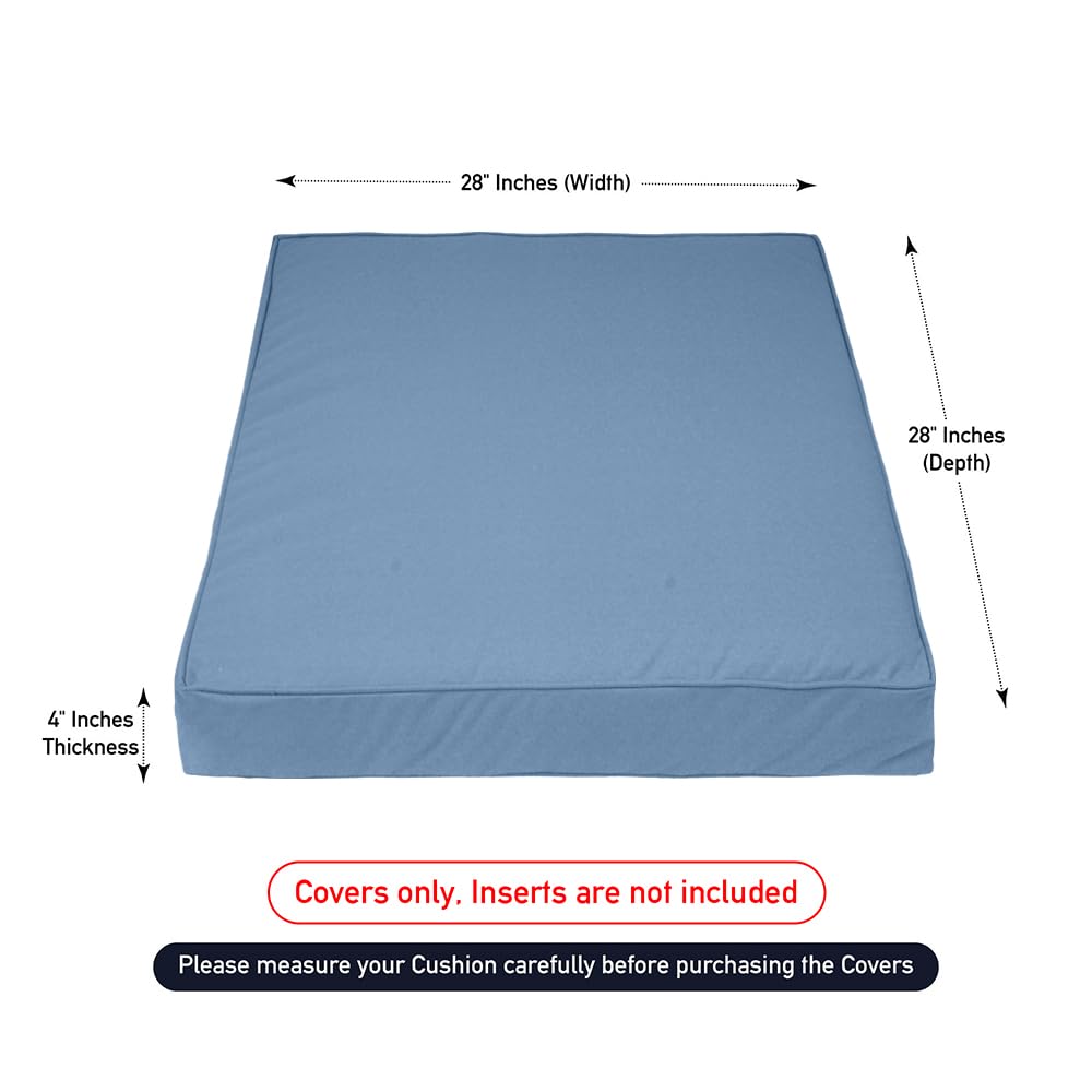 Covers & All Square Patio Cushion Covers For Outdoor Furniture, Water, Tear & Uv Resistant Pu Coated Polyester Cover With Double Zippers (Pack Of 2) (28' L X 28' W X 4' Thick, Sky Blue)