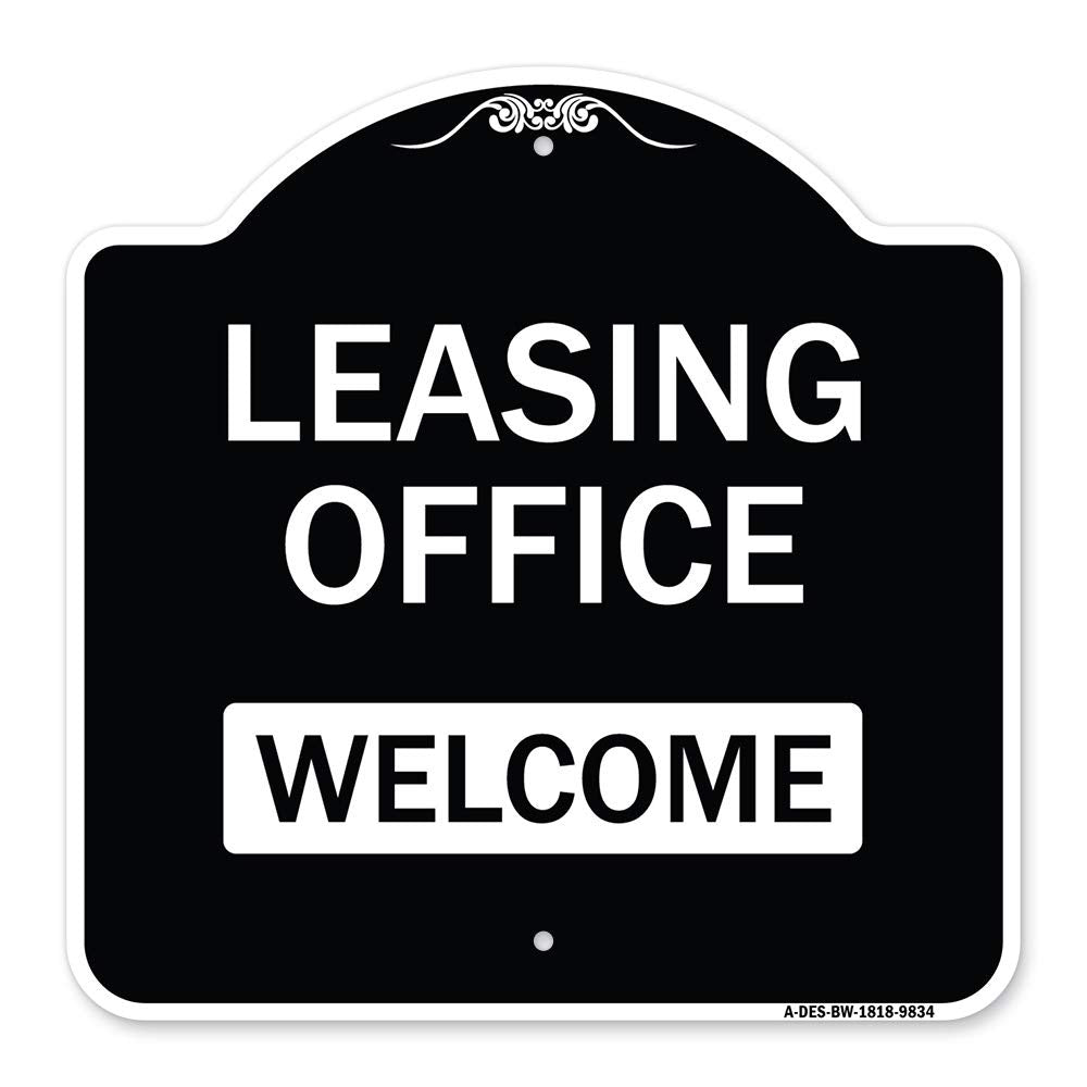 Signmission Designer Series Sign - Leasing Office, Welcome | Black & White 18' X 18' Heavy-Gauge Aluminum Architectural Sign |