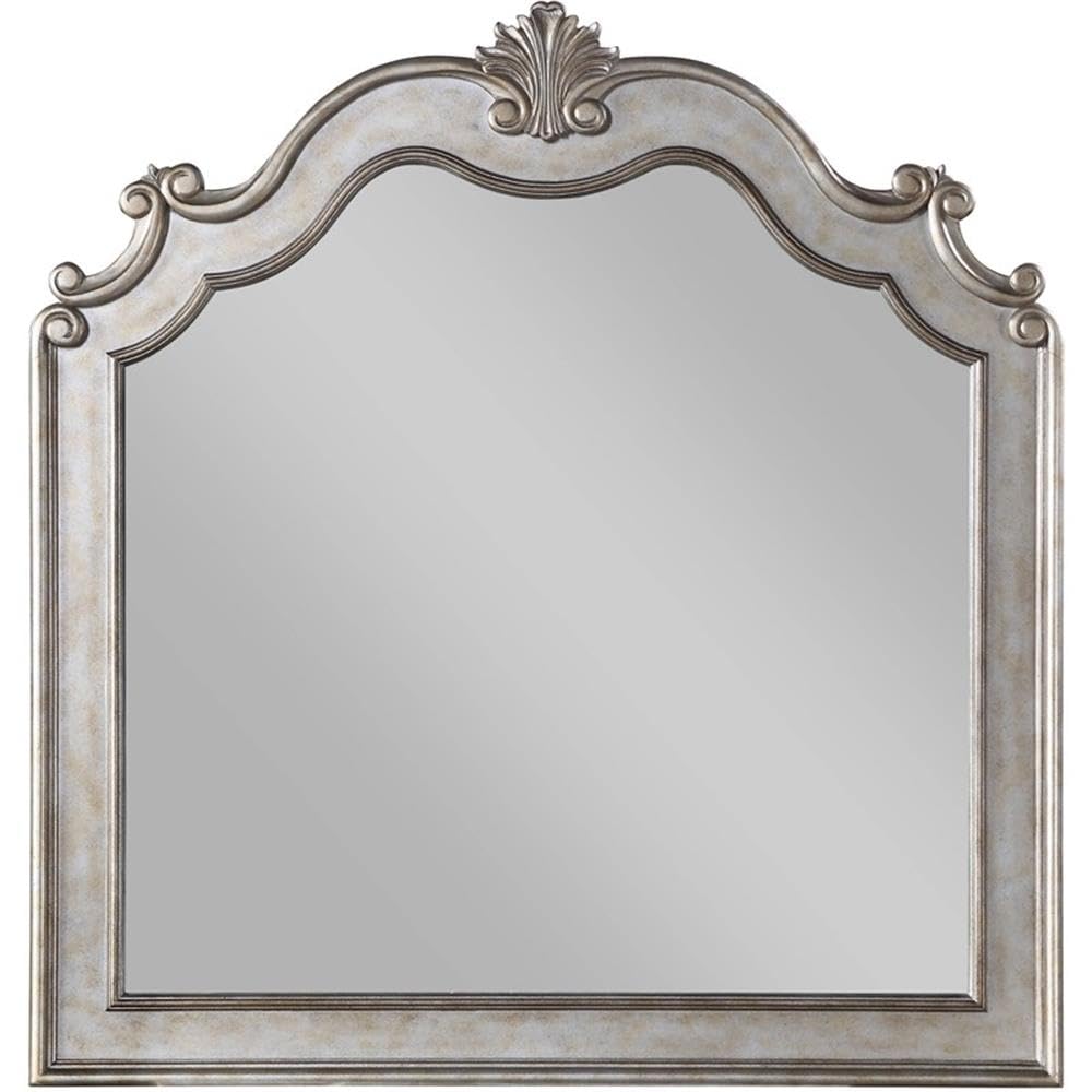 Acme Esteban Wooden Mirror With Arched Top In Silver