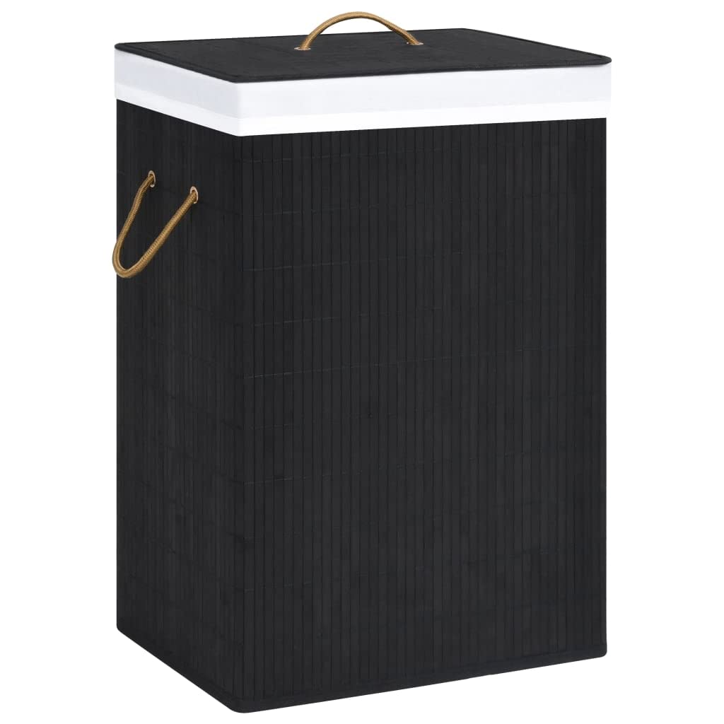 vidaXL Laundry Basket, 2-Section Laundry Hamper with Lid and Handles, Dirty Clothes Basket with Removable Liner, Laundry Bin, Natural Bamboo Black