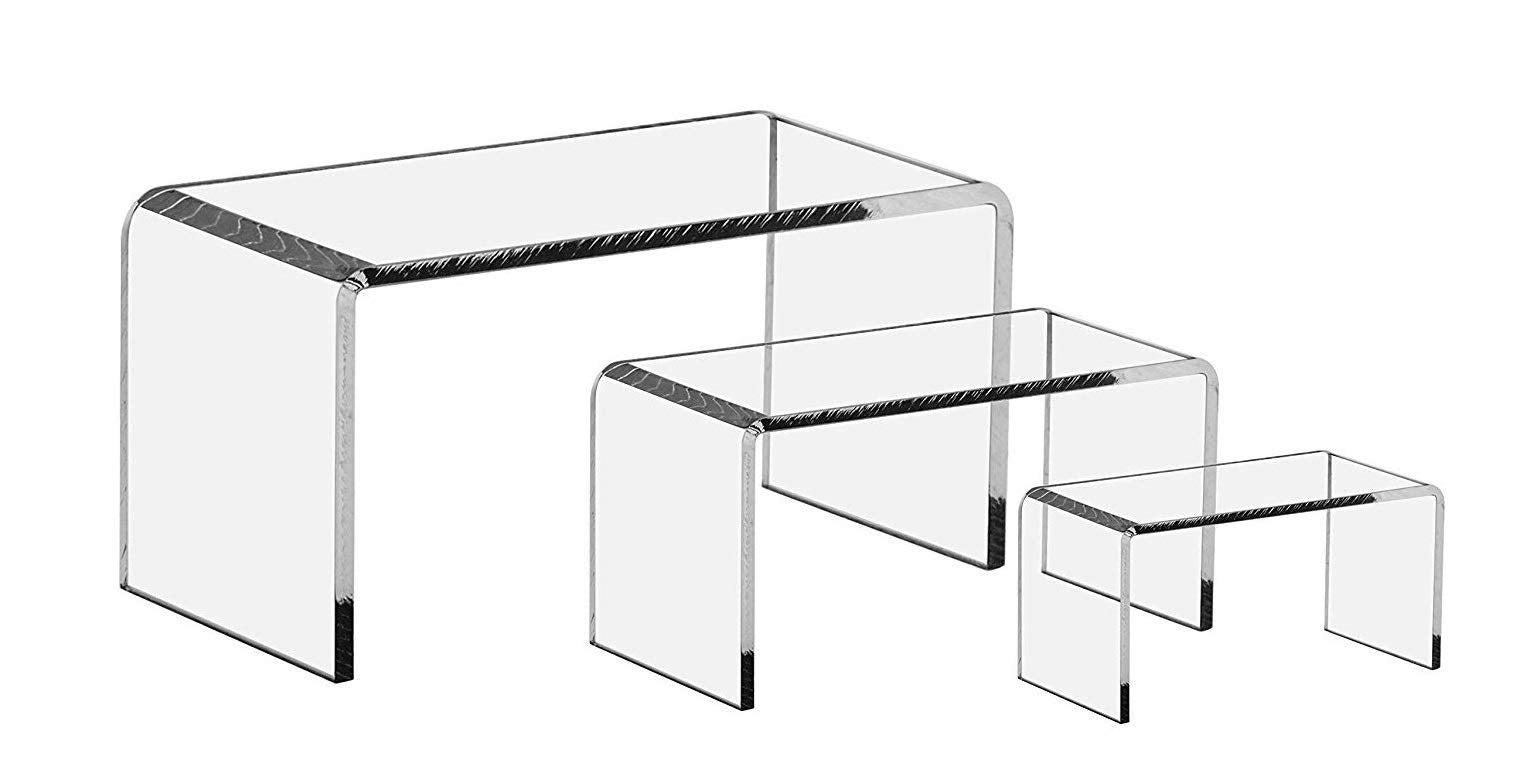 FlanicaUSA 3 Pieces Set - Medium Clear Acrylic Display Riser Set, Acrylic Display Stand