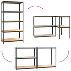 Vidaxl 3X 5-Layer Heavy-Duty Shelves Industrial Shelving Workshop Storage Rack Warehouse Corner Shelf Unit Gray Steel And Engineered Wood