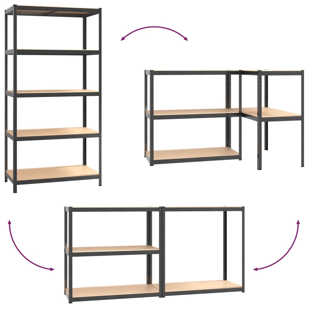 Vidaxl 3X 5-Layer Heavy-Duty Shelves Industrial Shelving Workshop Storage Rack Warehouse Corner Shelf Unit Gray Steel And Engineered Wood