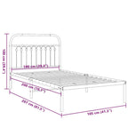 vidaXL Metal Single Bed Frame with Headboard, Steel, White, 39.4"x78.7", Storage Space, Mattress Support
