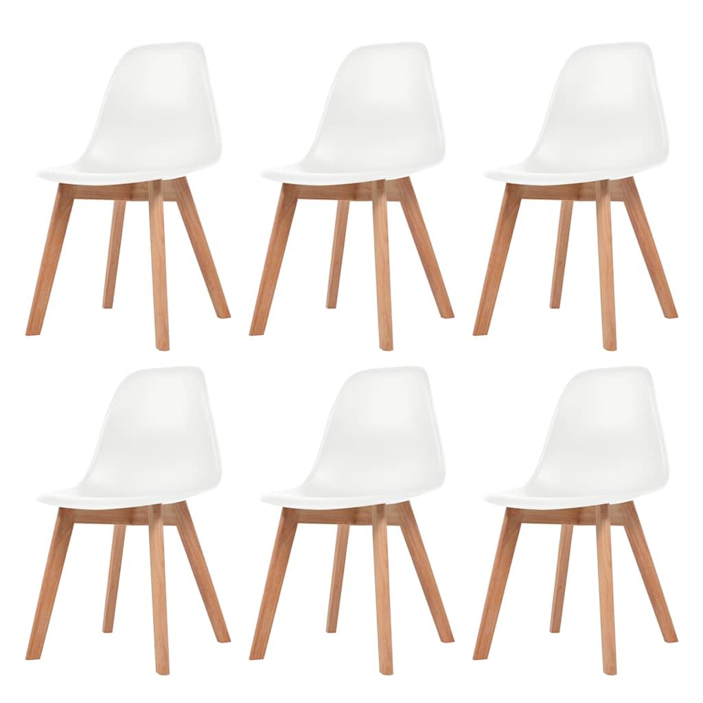 vidaXL 6-Pack Scandinavian Style Dining Chairs, White Plastic with Ergonomic Design and Rubberwood Legs