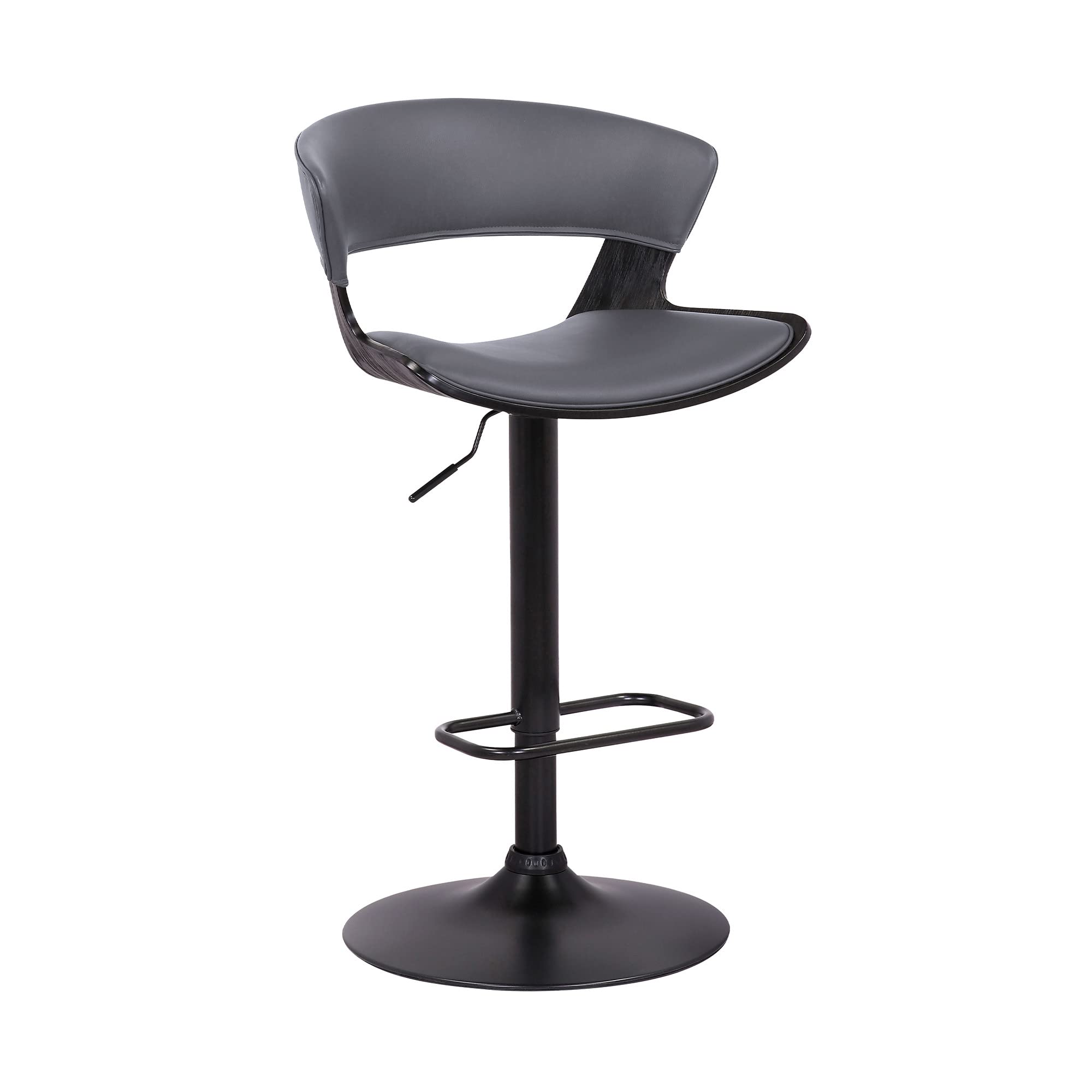 HomeRoots Wood, Metal, Foam Faux Leather Gray Faux Leather Adjustable Swivel Wooden Bar Stool