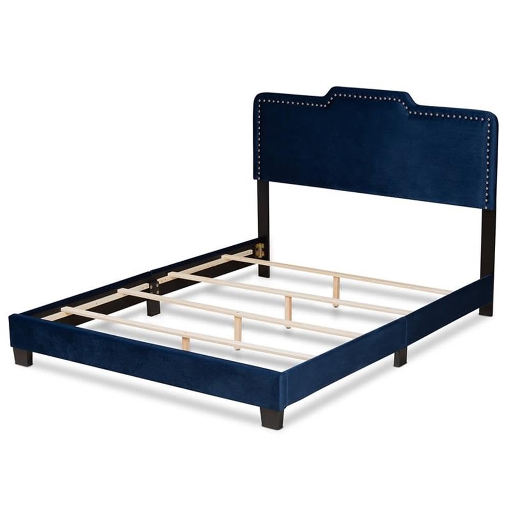Baxton Studio Benjen Modern and Contemporary Glam Navy Blue Velvet Fabric Upholstered Full Size Panel Bed