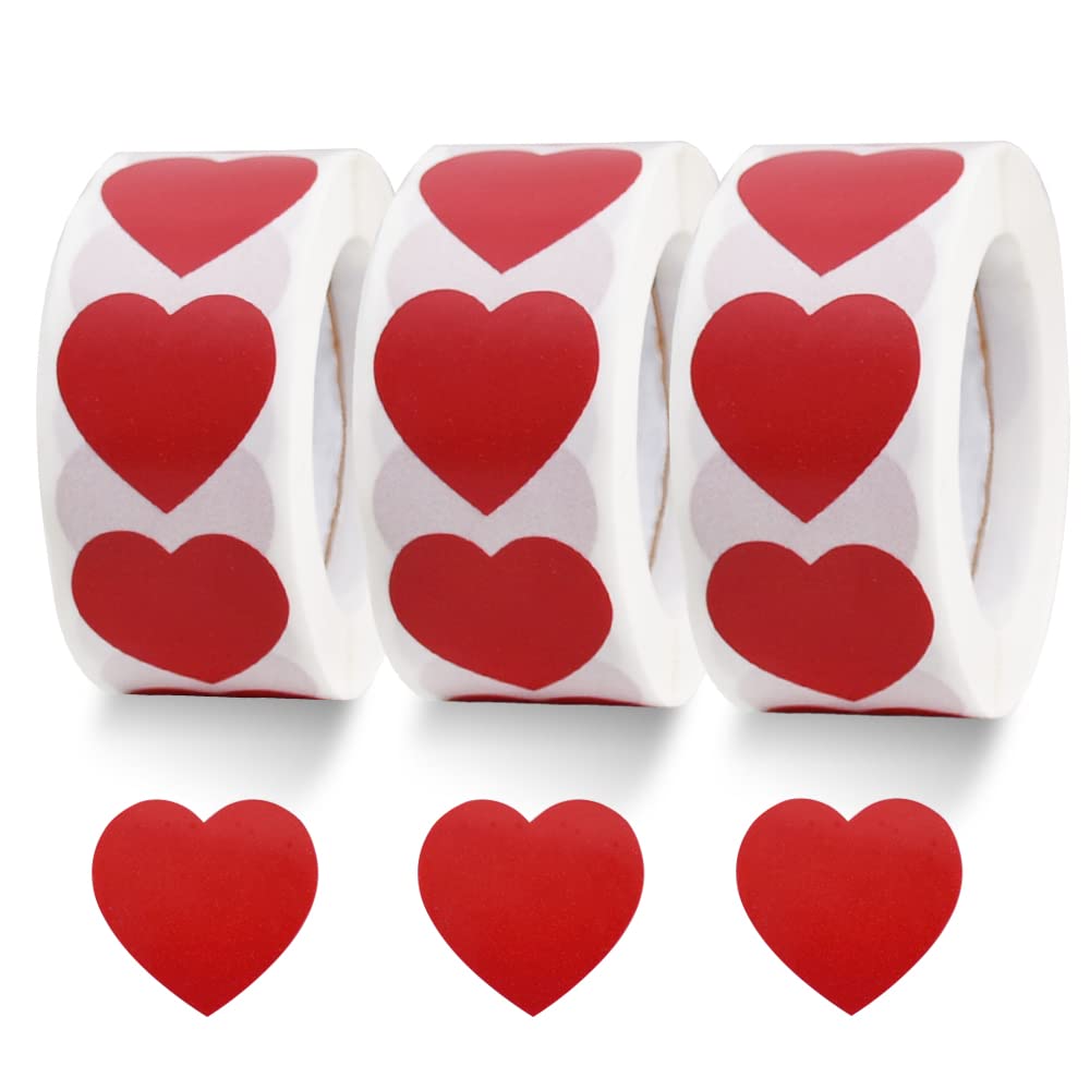 Vuzvuv 1500 Labels Red Heart Stickers 1 Inch Heart Coding Shape Paper Labels For Valentine'S Day Wedding Anniversaries Invitatio