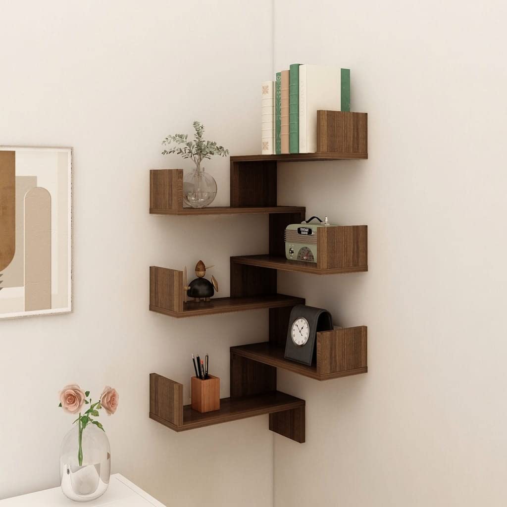 vidaXL 2-Piece Wall Corner Shelves - Easy-to-Assemble Brown Oak Engineered Wood, Space-Saving Design, Ideal for Displaying Decor or Storage, Easy-to-Clean Surface