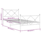 vidaXL Elegant White Steel Single Bed Frame with Headboard/Footboard - Under-Bed Storage - Metal Slats - 81.5x41.3x35.6