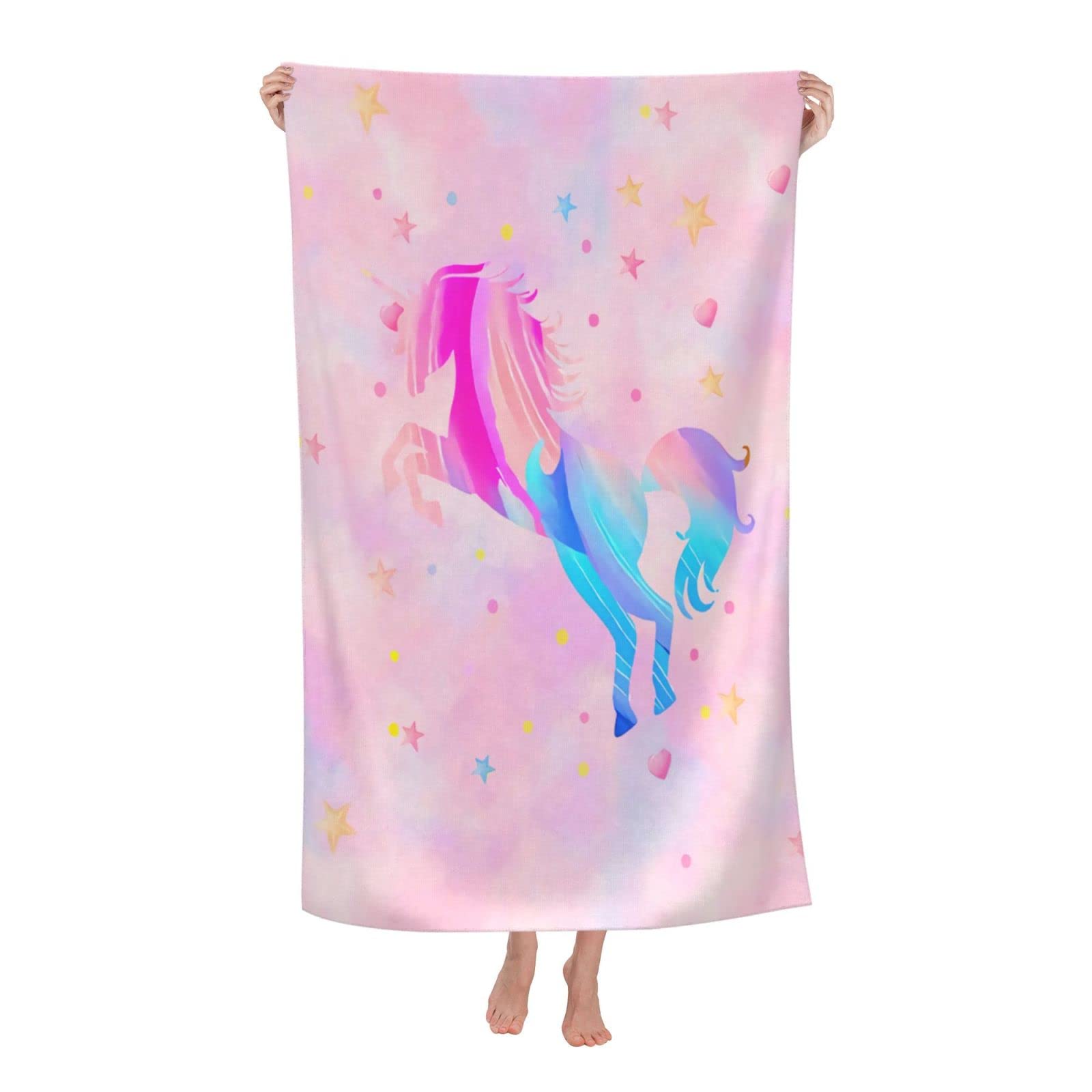 Unicorn Beach Towel for Girls, Personalized Beach Towels for Kids Microfiber Beach Towels Bulk, Cute Beach Towel, Quick Dry Beac