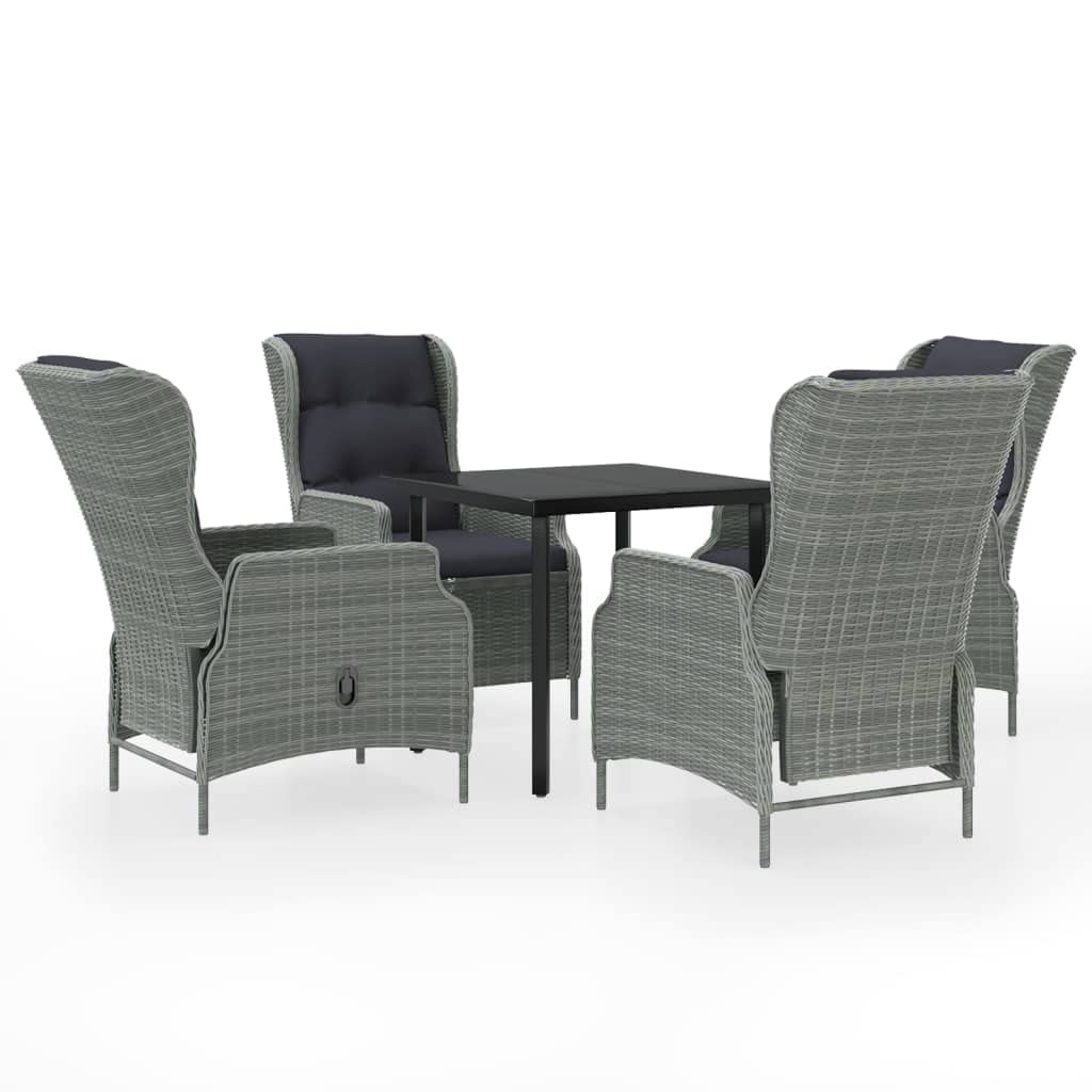 vidaXL 5 Piece Patio Dining Set - PE Rattan Reclining Chairs with Adjustable Backrest, Thick Padded Cushions - Perfect for Outdoor Dining and Gatherings - Light Gray
