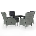 vidaXL 5 Piece Patio Dining Set - PE Rattan Reclining Chairs with Adjustable Backrest, Thick Padded Cushions - Perfect for Outdoor Dining and Gatherings - Light Gray