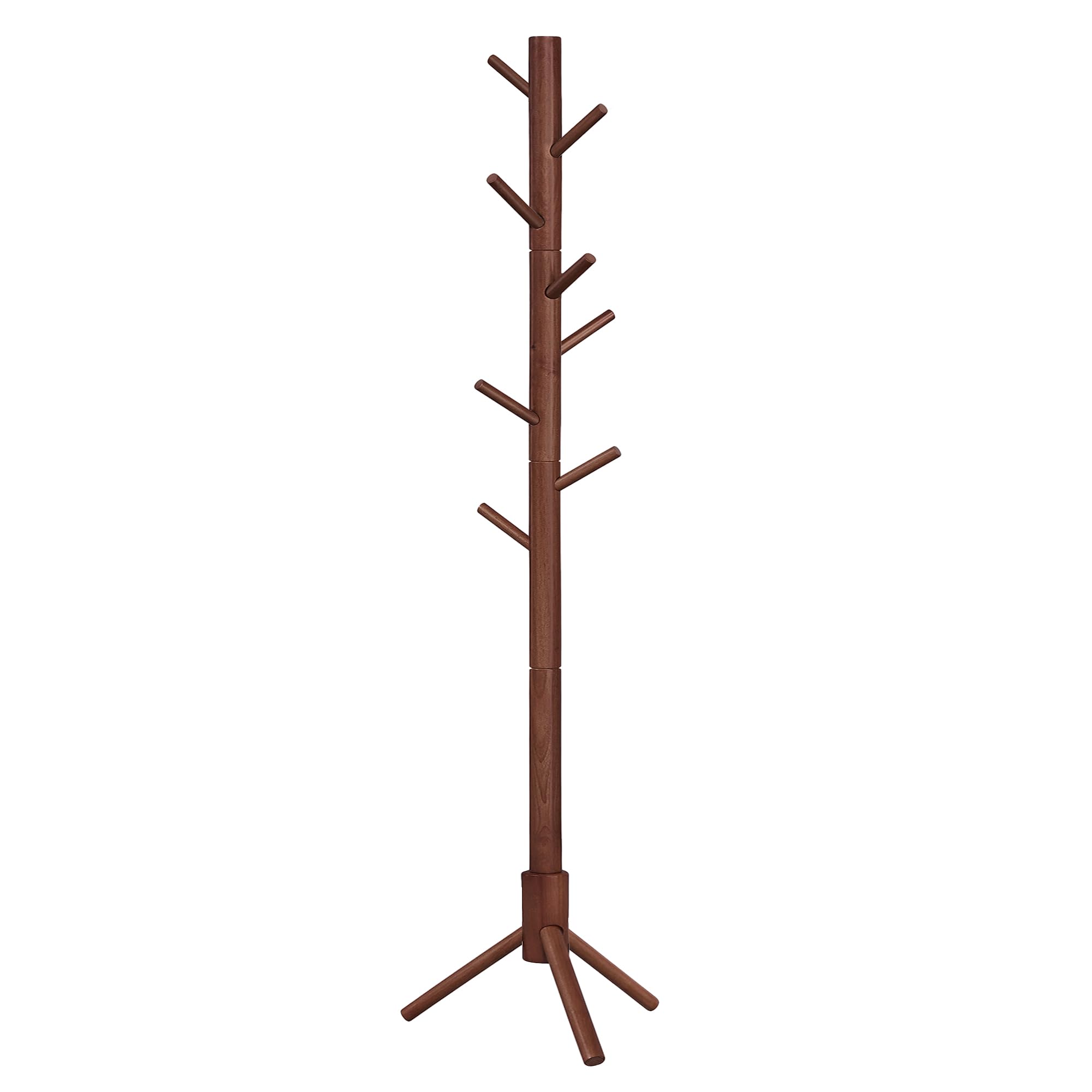 Vasagle Solid Wood Coat Rack, Free Standing Coat Rack, Tree-Shaped Coat Rack With 8 Hooks, 3 Height Options, For Clothes, Hats, Bags, For Living Room, Bedroom, Home Office, Dark Walnut Urcr04Wn