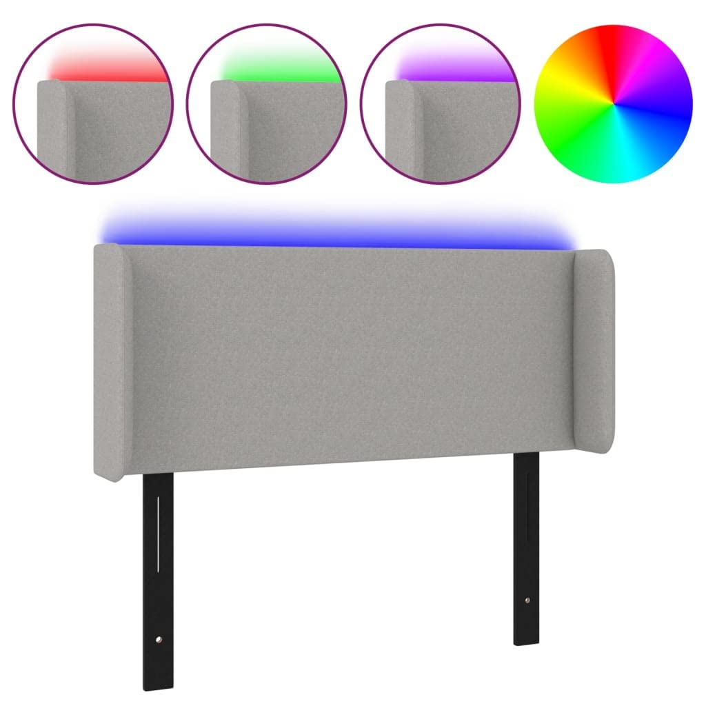 vidaXL LED Headboard, Upholstered Headboard for Bed Home, Bed Headboard with LED Light, Bedroom Furniture, Light Gray 40.6"x6.3"x30.7"/34.6" Fabric