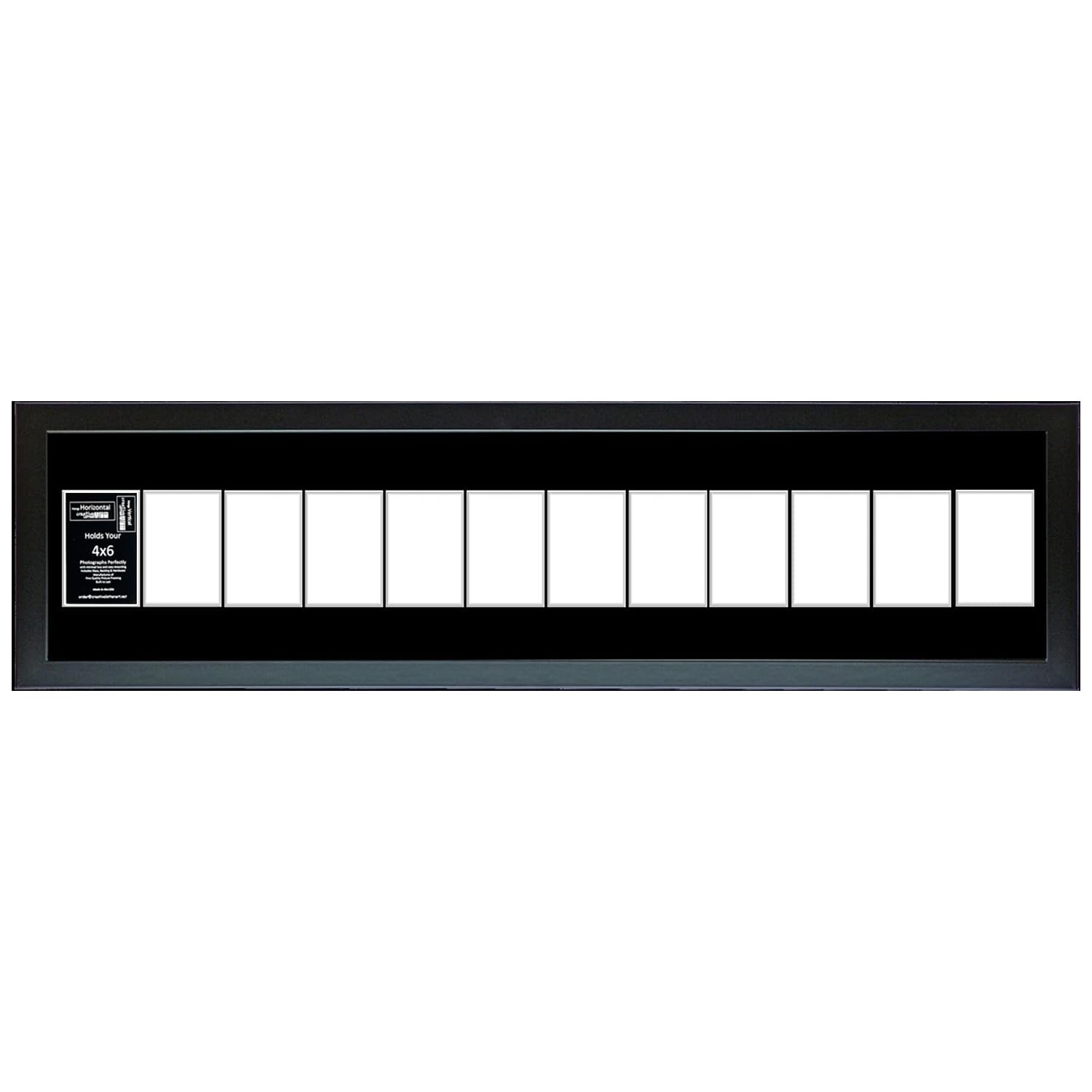 Creative Letter Art 4    x 6    Multiple Opening Picture Frame Collage with 12 holes, Manhattan Black Frame with 10 x 50-inch Bl