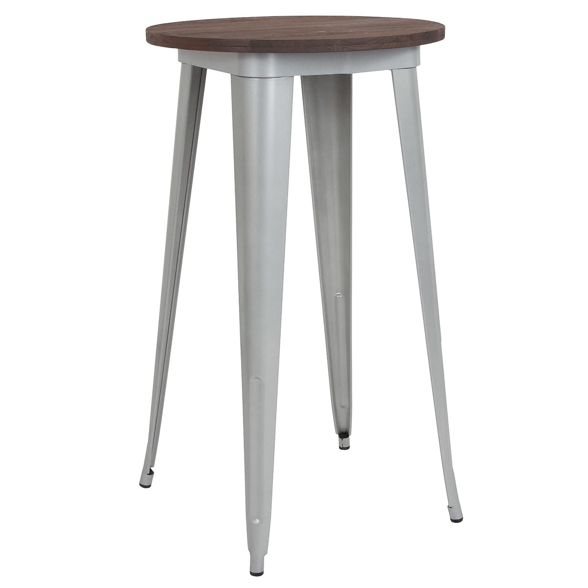 Flash Furniture James 24&quot; Round Silver Metal Indoor Bar Height Table With Walnut Rustic Wood Top