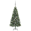Vidaxl Artificial Prelit Christmas Tree  Pine Tree Design With Led Lights  70.9 Inch  Tall  Includes Pine Cones & Ball Set, Green