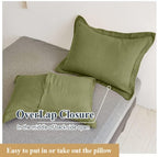 Simple&Opulence 100% Belgian Linen Pillow Shams -Set Of 2, King Size - Basic Style Breathable Pure Linen Suitable For Home - Soft And Durable With Envelope Closure (20''X 36'', Olive Green)