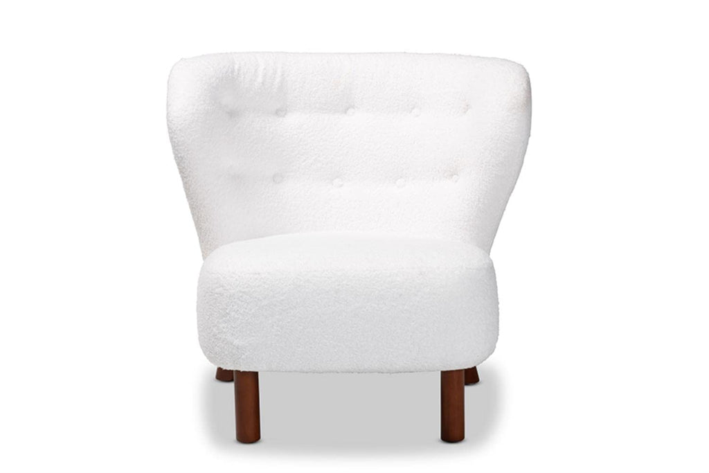 Baxton Studio Cabrera White Upholstered and Brown Finished Wood Accent Chair