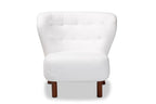Baxton Studio Cabrera White Upholstered and Brown Finished Wood Accent Chair
