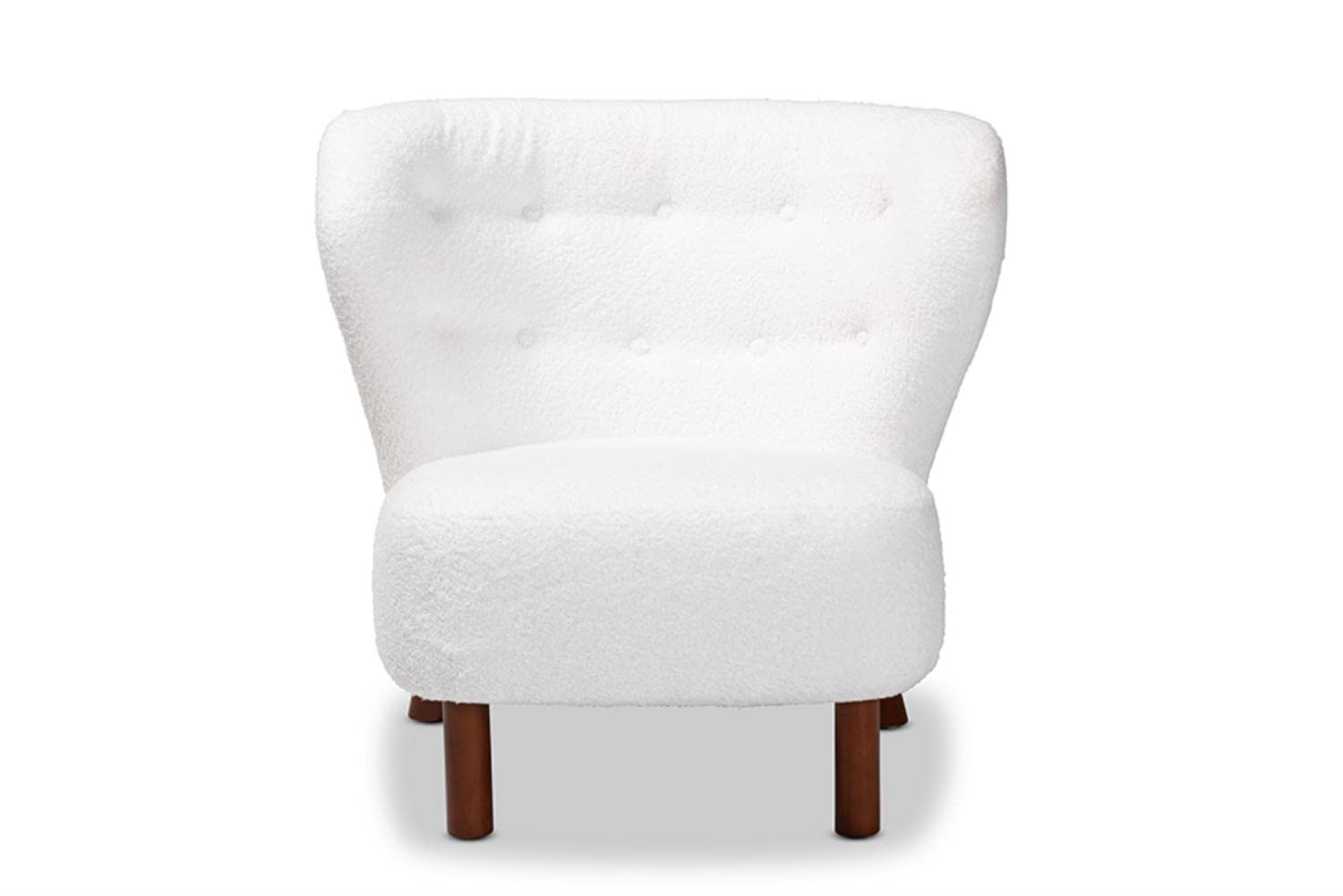 Baxton Studio Cabrera White Upholstered and Brown Finished Wood Accent Chair