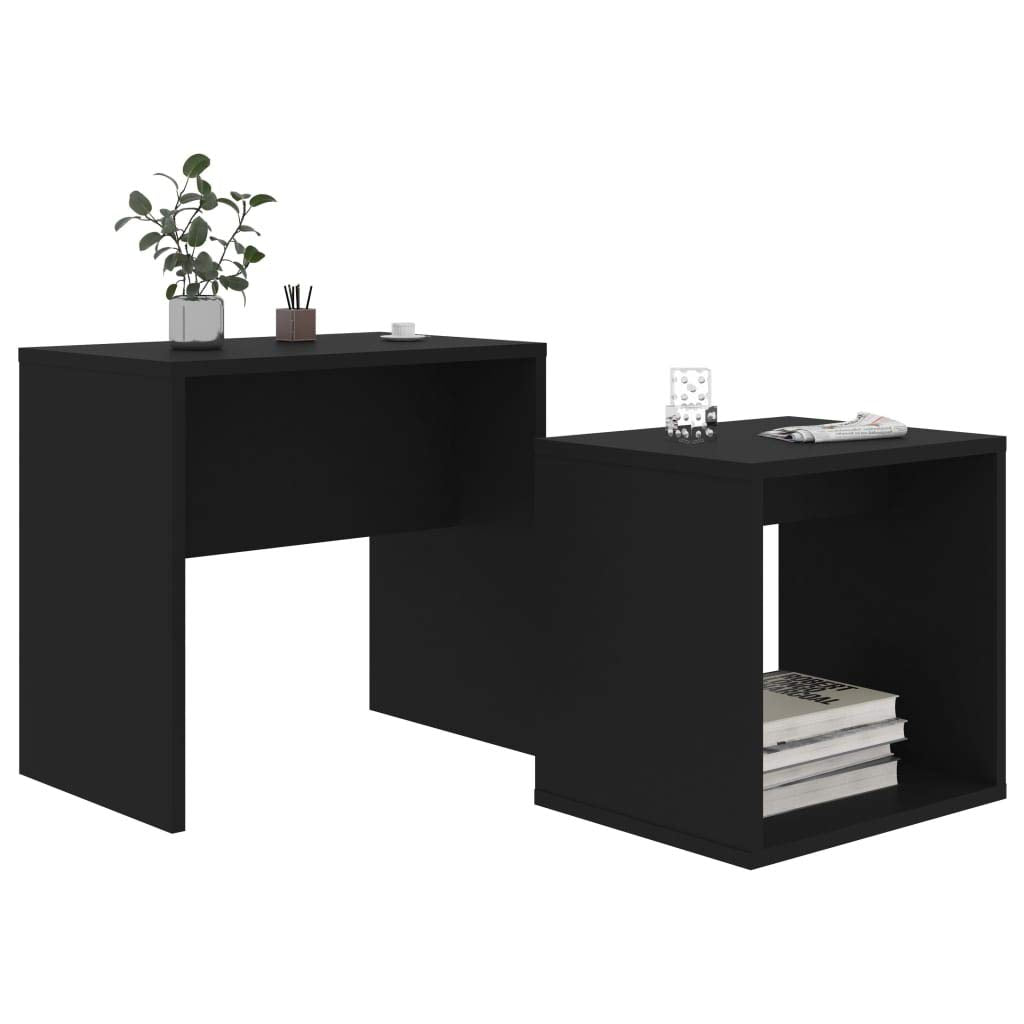 vidaXL Black Coffee Table Set, 2-Piece, Engineered Wood, Modern Rectangular Design, Nesting Tables with Extra Storage Space