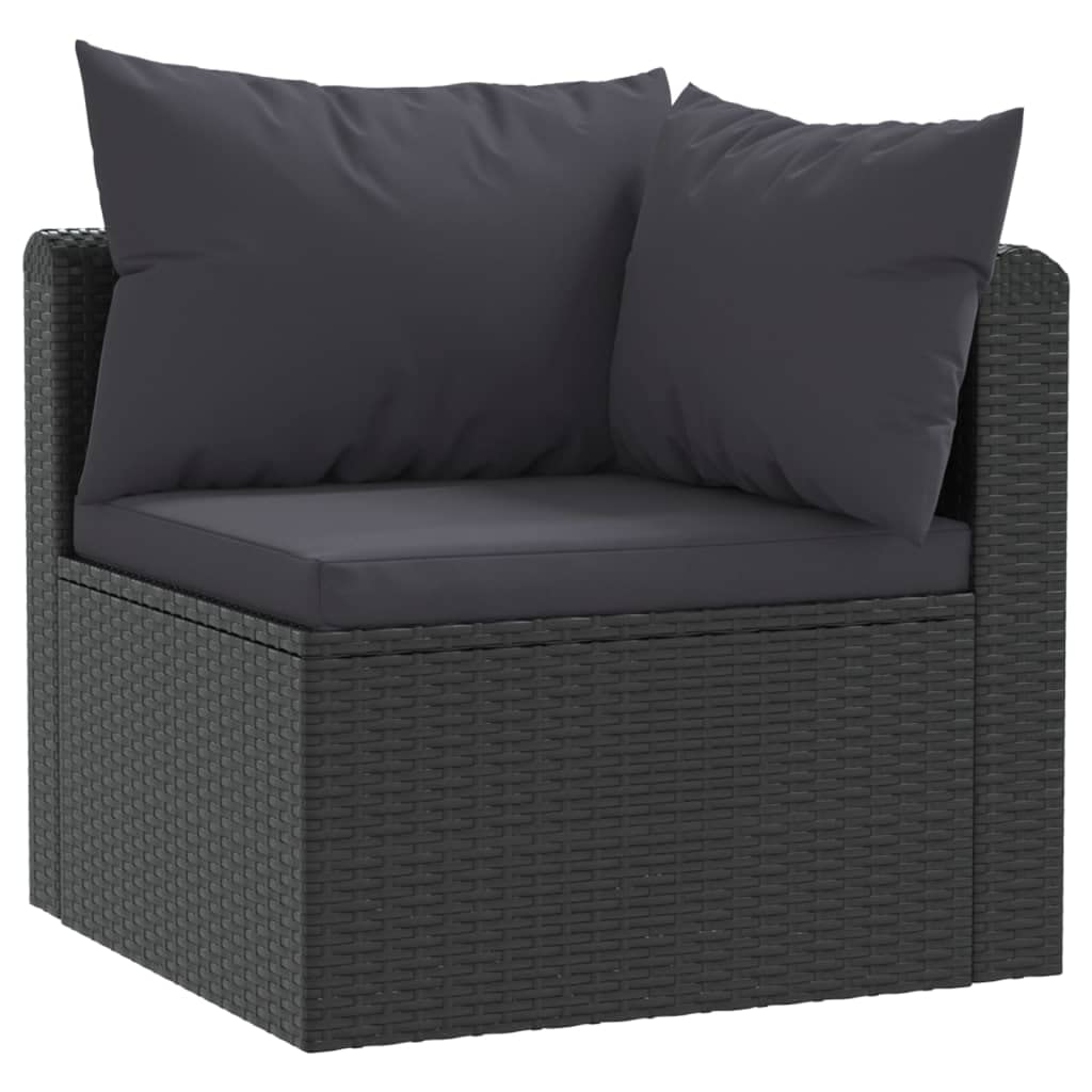 vidaXL 3 Piece Patio Sofa Set, Black Poly Rattan Outdoor Furniture with Cushions, Weather Resistant Material, Easy Assembly, Ideal for Courtyard, Poolside, Garden