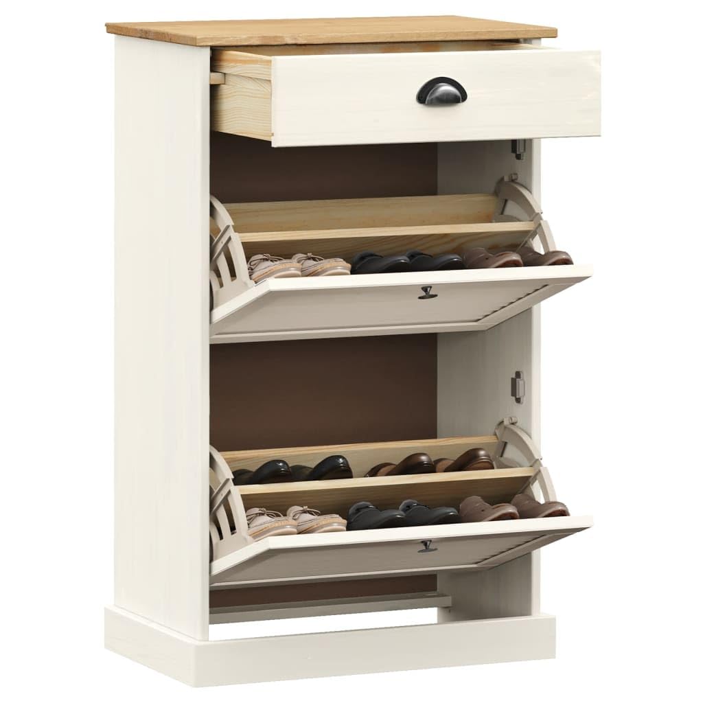 vidaXL VIGO Shoe Cabinet Organizer - White Solid Pine Wood, Metal Handles, 23.6"x13.8"x37.8"