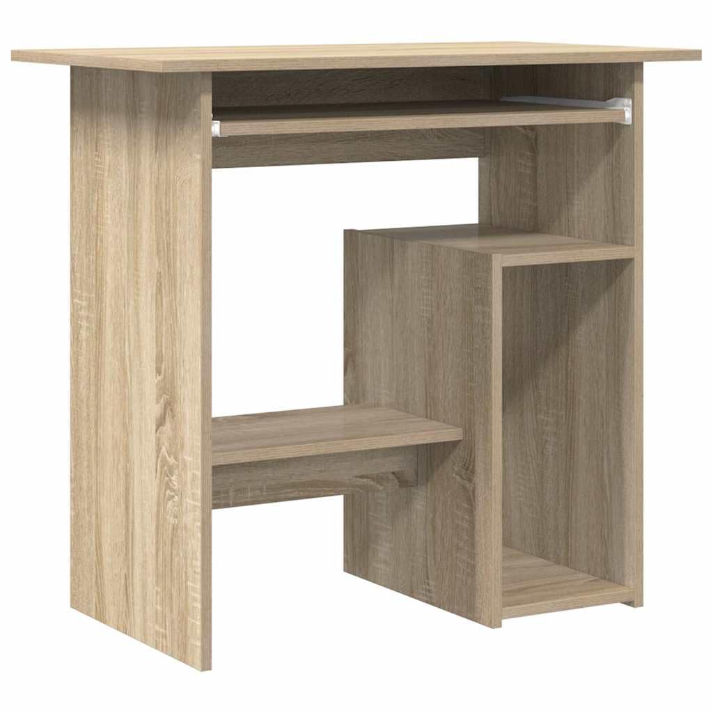 vidaXL Engineered Wood Desk with Keyboard Tray and PC Shelf, Space-Saving Home Office Desk, Easy to Clean, Modern Design in Sonoma Oak Finish