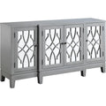 Acme Magdi Wooden Console Table with 4 Mirrored Doors in Antique Gray