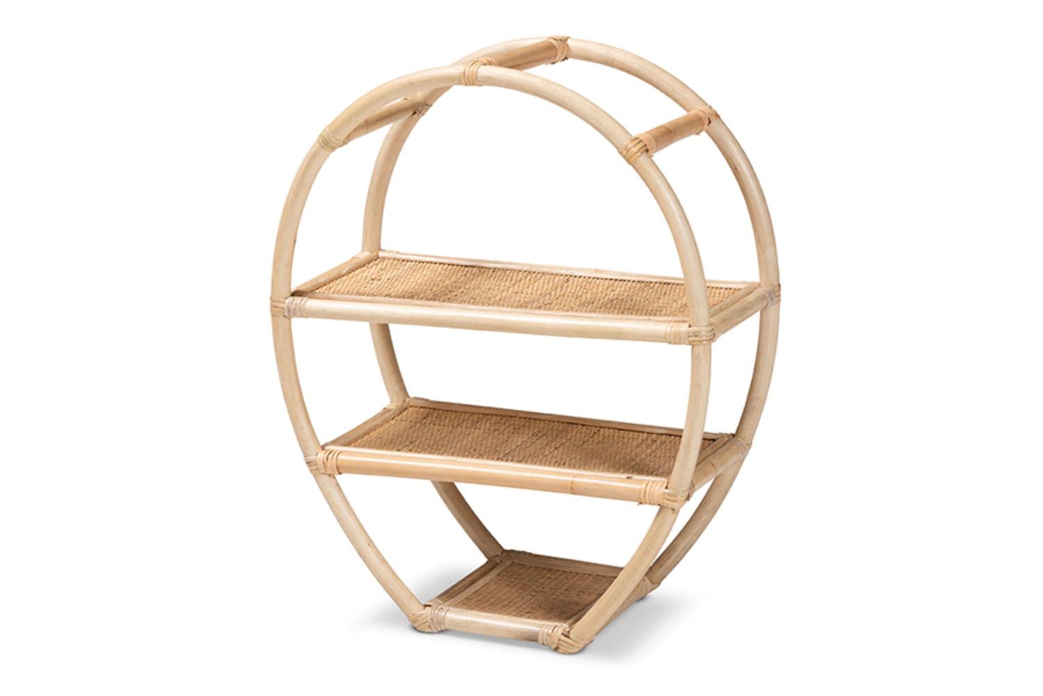 Baxton Studio Ruana Modern Bohemian Natural Brown Finished Rattan 3-Tier Display Shelf